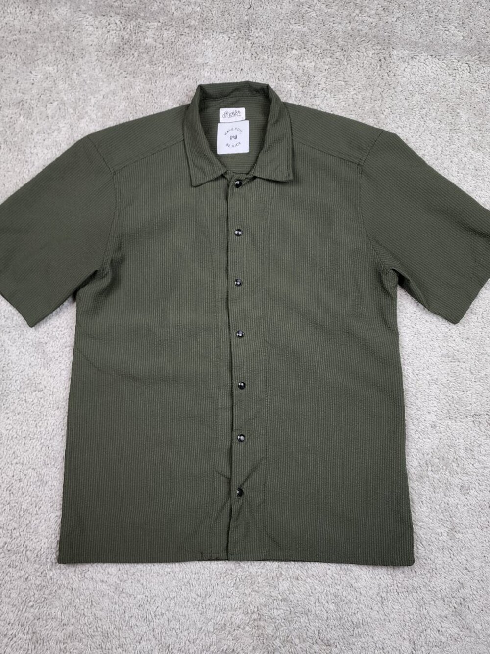 Richter Goods Mens Size Small Green Stripe Pearl Snap Button USA Casual Fit USA